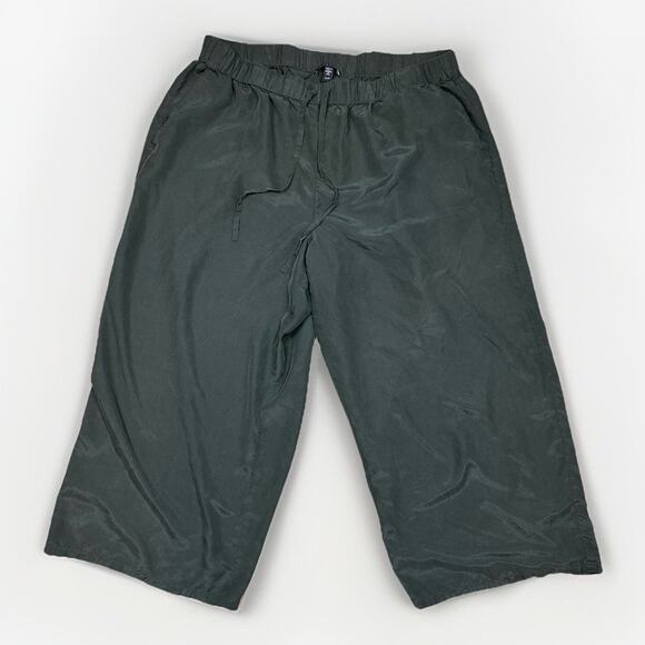 Eileen Fisher XL Pull On‎ Cropped Wide Leg Pants Olive Green Casual Comfy - Picture 1 of 4
